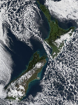 Aotearoa New Zealand from space. Credit: NASA.