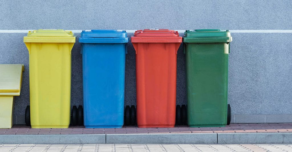 Brightly coloured bins