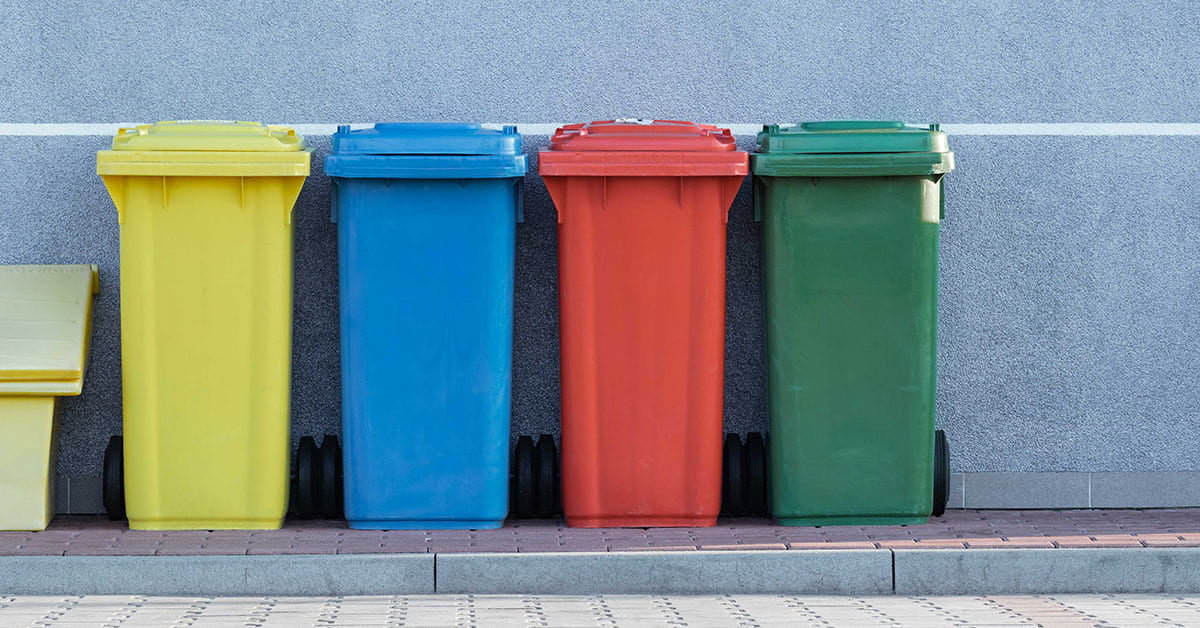 Brightly coloured bins