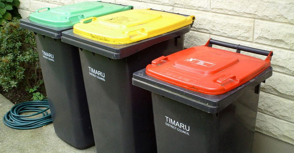Kerbside bins in Geraldine, New Zealand