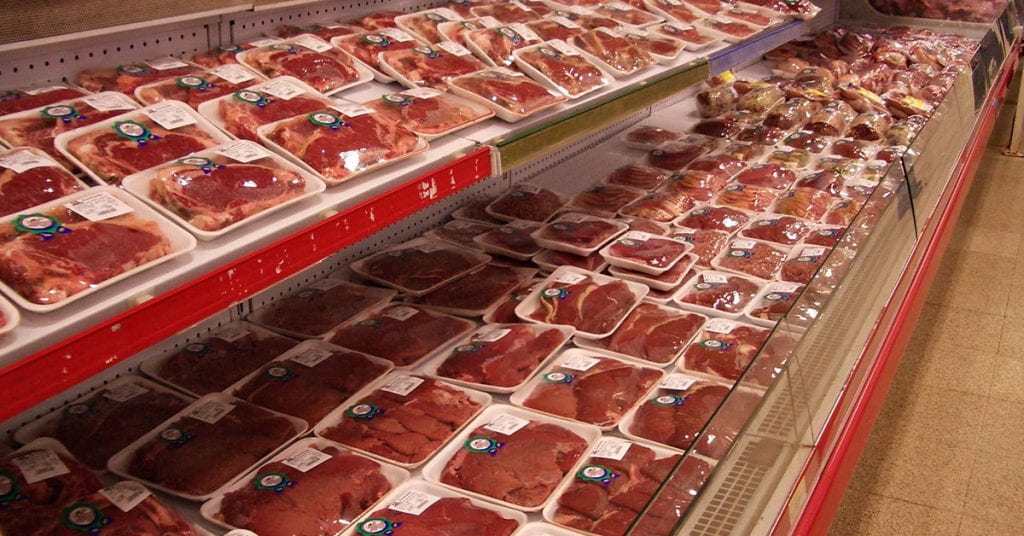 Meat trays in supermarket