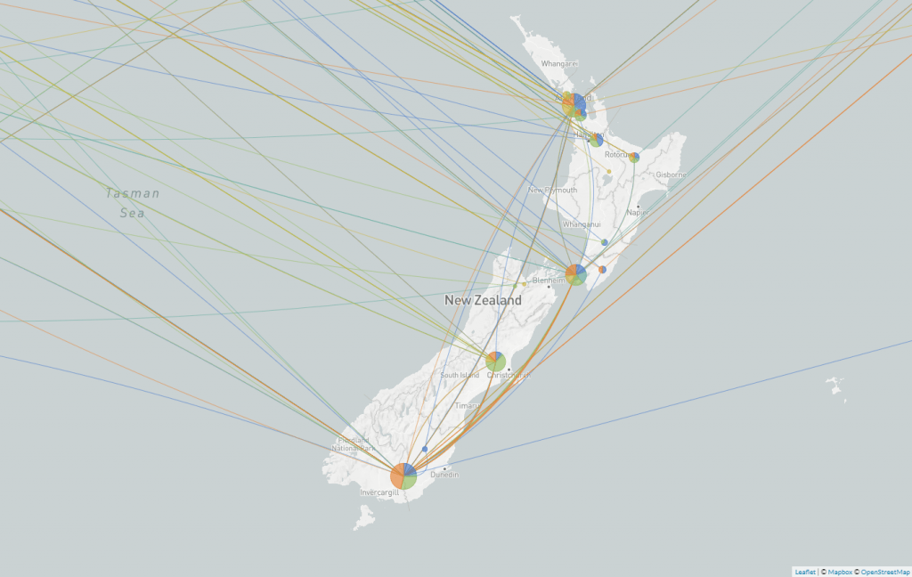 Map of Aotearoa New Zealand showing introductions of coronavirus