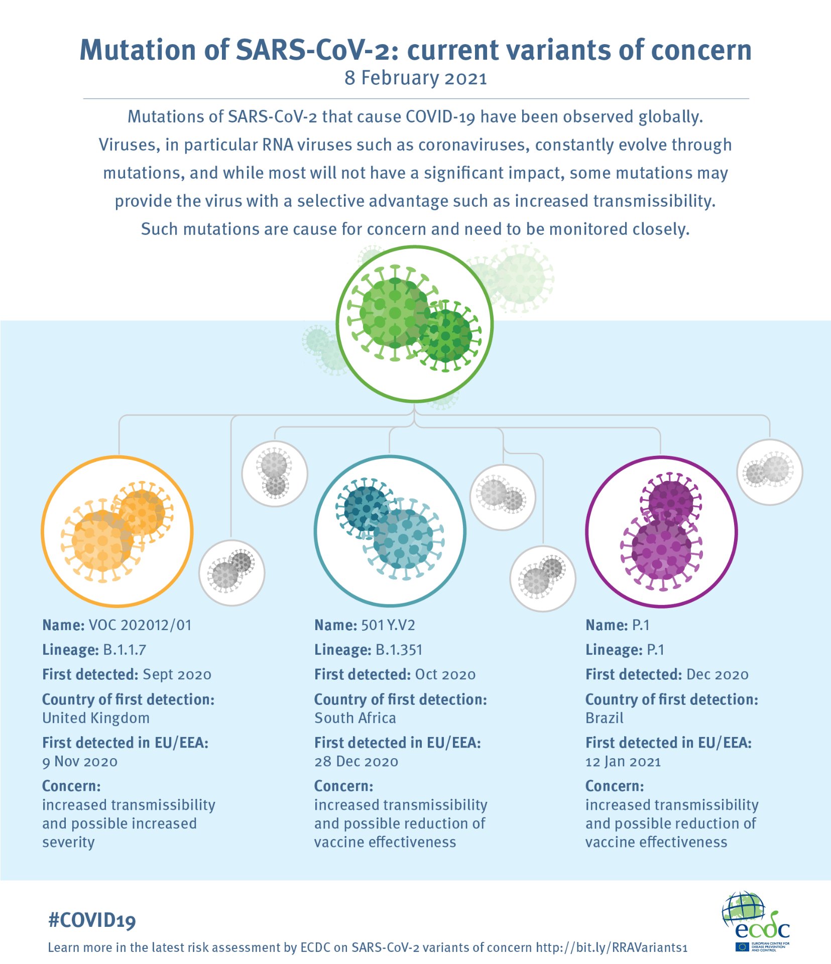 An infographic describing three SARS-CoV-2 variants of concern