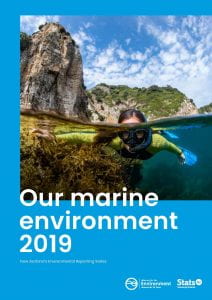 Cover of the report 'Our marine environment 2019' by the Ministry for the Environment and Stats NZ