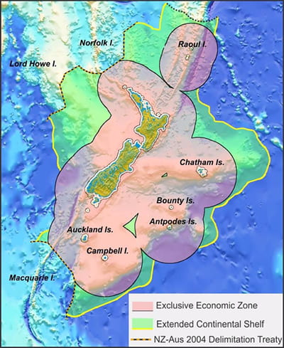 Map showing New Zealand's exclusive economic zone (EEZ)