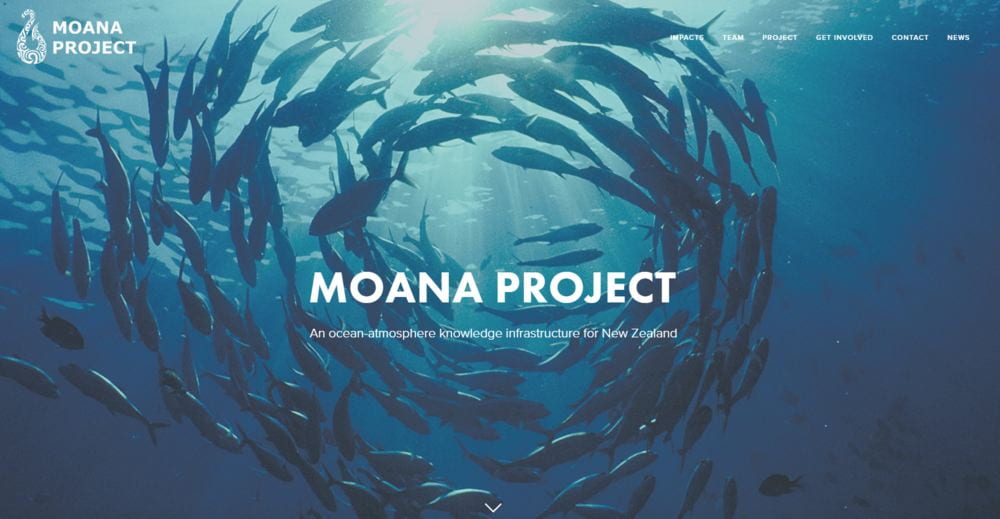 The words 'Moana Project' against a background of fish circling underwater
