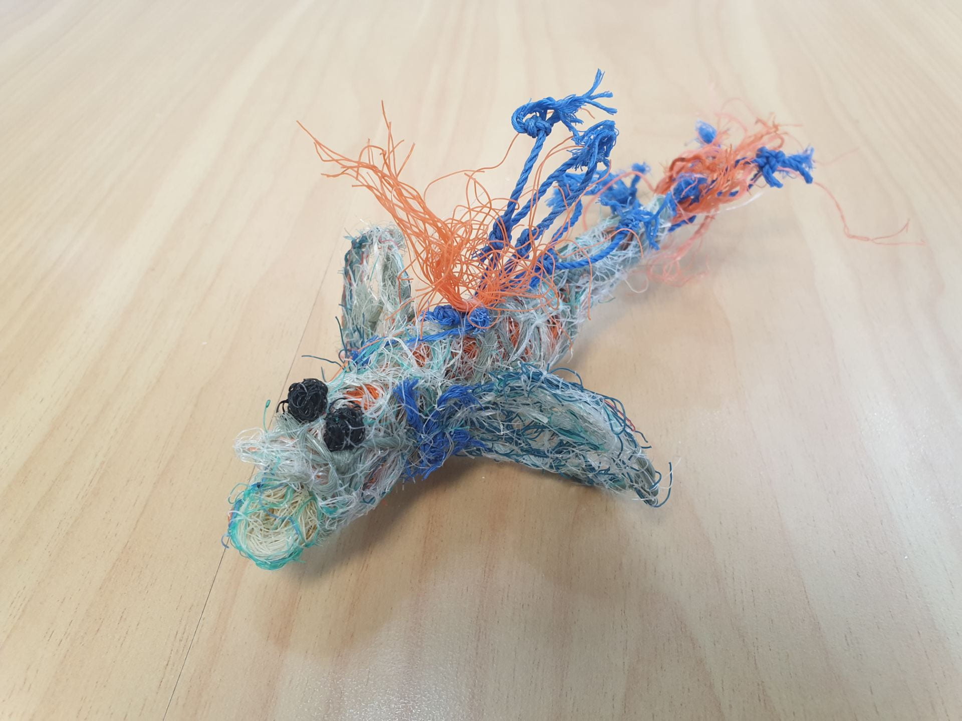 A mudskipper fish made from plastic fishing nets