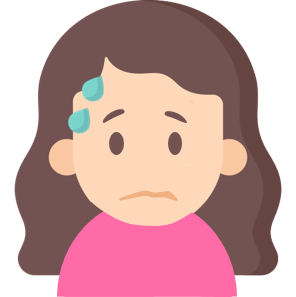 cartoon girl with sweat droplets and a worried expression